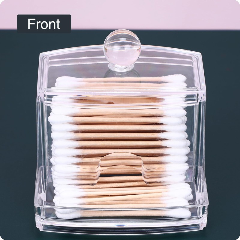 MOSIKER 10oz Clear Acrylic Small Qtip Holder,Swab Dispenser Cotton Ball