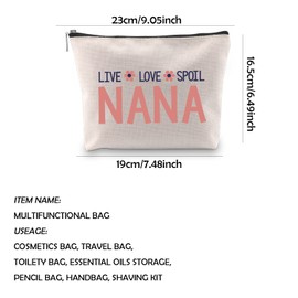 WCGXKO Nana Gift Grandma Mother’s Day Gift Nana Zipper Makeup Bags Travel Waterproof Toiletry Bag Accessories (LIVE LOVE SPOIL NANA)