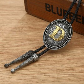 HUABOLA CALYN Bolo tie for Men, Western Cowboy Golden Alphabet Initial Letter ABCDJMR to Y Costume Bolo ties Neckties (D)
