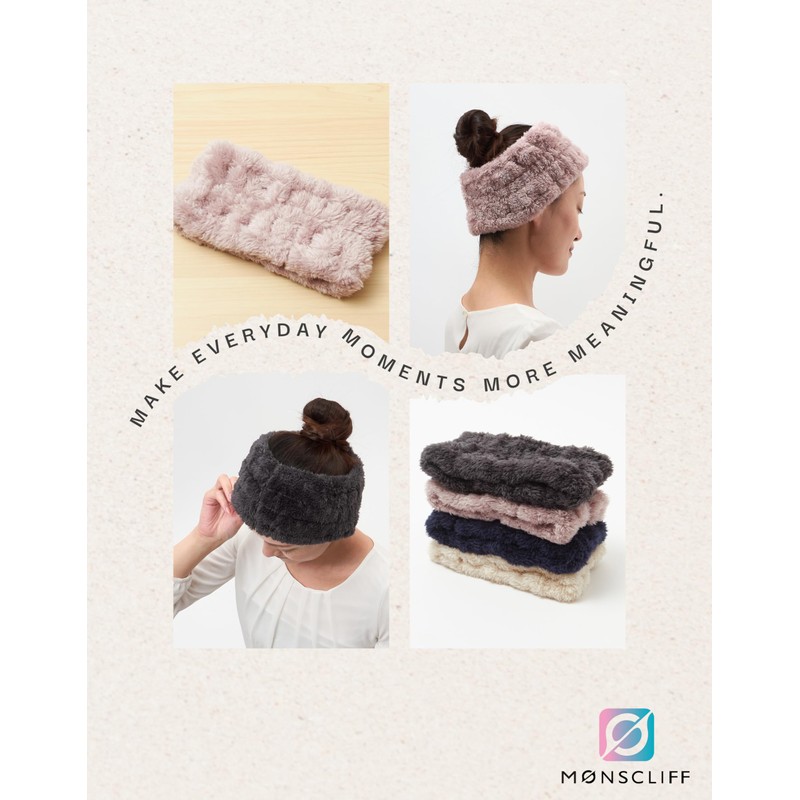 monscliff Hair Band, Face Washing, Wide Type, Extra Thick, Microfiber,