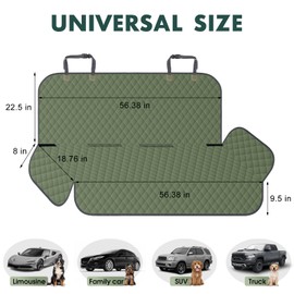 NECKORY Backseat Cover for Dogs, Waterproof and Non-Slip Pet Bench Seat Covers, Car Seat Protector for Back Seat, Universal Size Rear Car Seat Cover Fits Cars, Trucks and SUVs, L-Army Green&Grey