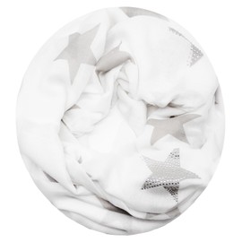 Glamexx24 Loop Scarf with Star Pattern – Women's Lightweight Long Scarf, Tube Scarf, Loop Scarf for Spring and Autumn in Many Colours, White stars