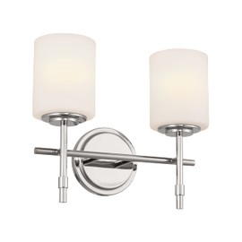 Kichler Ali 2 Light Bathroom Vanity Light in Polished Nickel with Satin Etched Glass Shades for use in Bathrooms and Powder Rooms, 52141PN
