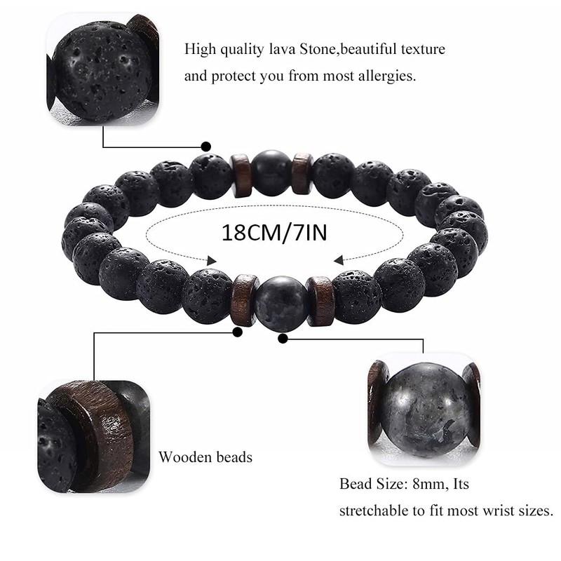 Branets Bedaed Bracelet for Men 8MM Natural Stone Beads Bracelet