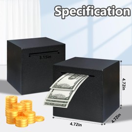Totola Stainless Steel Piggy Bank for Adults, Indestructible Savings Box for Cash, Must-Break-to-Open Metal Secure Money Banks for Kids, Unbreakable Coin Bank for Money Saving Plan (Black, 4.72inch)