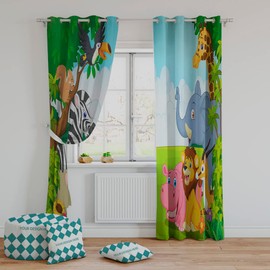 SHUIZHIHE Safari Animals Blackout Curtains Set of 2-3D Jungle Print with Gorilla, Lion & Elephant, Colorful Wildlife Drapes for Kids Bedroom, Thermal Insulated(W117cm (46") x D183cm (72"))