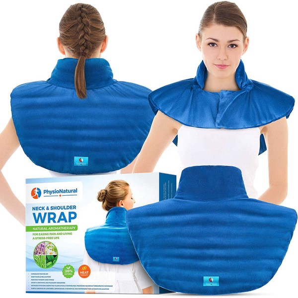 Microwavable Large Neck and Shoulder Wrap – Instant Relief for Muscle Pain, Tension and Stress, Stiffness, Arthritis, Migraines, and Headaches – Natural Therapy with Deep Heat and Herbal Aromatherapy