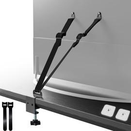 PUTOROGA TV Safety Straps, No-Drill TV Straps Safety for Flat Screen, Anti-Tip TV Straps for Baby Proofing with Metal C-Clamp, VESA & Adhesive 2 Mounting Options, 304 Stainless Steel Screws, Black