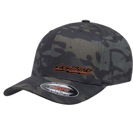 Ford SVT Lightning Logo Side Panel Leather Patch Laser Engraved Flexfit 6277 Athletic Baseball Fitted Hat Cap Multicam Black S/M