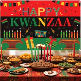 Happy Kwanzaa Banner for Kwanzaa Decorations, Large Size Happy Kwanzaa Backdrop African Heritage Holiday Ornaments Banner Kwanzaa Party Photo Booth Prop for Home Indoor Outdoor Kwanzaa Party Supplies