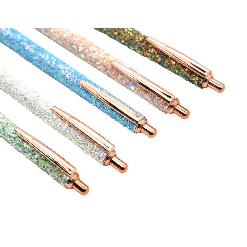 Gullor 5PCS Ballpoint Pens, Glitter Click Ball Pens, Black Ink