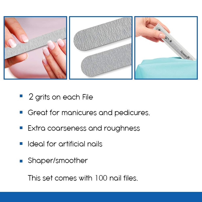 Flowery Disposable Nail File (180/400 Grit Cushion Silver)