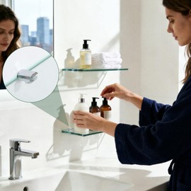 Alise Glass Shelf Brackets,Adjustable Clamp Brackets for Shelves,Wall Mount Clamps for 5-8mm Glass Shelves,Bathroom Clip Holder Support Hardware,Pack of 8