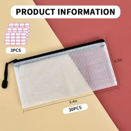 Vuzvuv 30pcs 9.1"x 4.5" Mesh Zipper Pouch Zipper Bags, Zipper Case Pouch Bulk, Mesh Bag for File, Makeup, Board Game Office Home Travel Storage