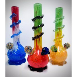 AttaGlass USA 14” Colorful Ball W/Flower & Ruffle Glass Bong- Multicolor
