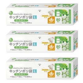 Ordi PP-RPK-HDL Kitchen Plastic Bags, Large, Roll Type, Translucent, Pack of 3, Pack of 80, Compact, Food Storage, Plus