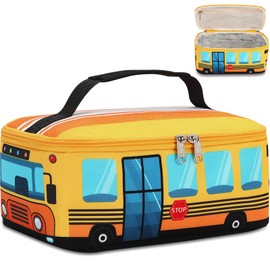 LEDAOU Lonchera para niños y niñas, bonita lonchera con aislamiento reutilizable, lonchera para comidas, para la escuela, picnic, viajes (autobús amarillo)