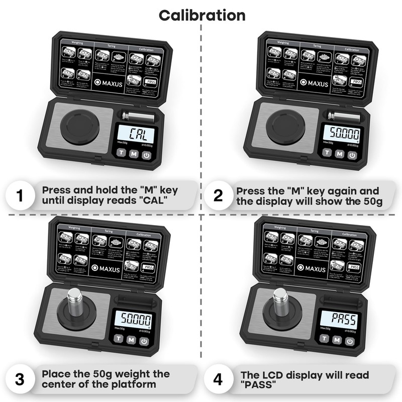 MAXUS Digital Milligram Scale 50g/0.001g with Calibration Weight, Reloading Scale