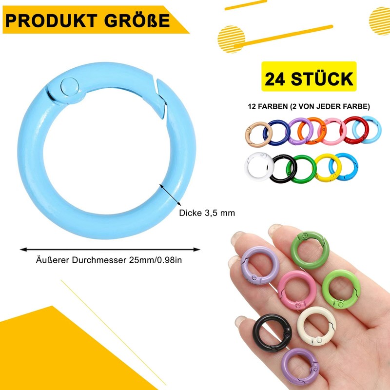 Carabiner Round, 25 mm Carabiner Hook Round Key Ring, Small