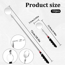 12 Pcs Telescoping Inspection Mirror Retractable Mechanical Mirrors Long Handle Under Vehicle Telescoping Mirrors Extendable 360 Rotation Detection Mirror for Mechanics Contractors Technicians