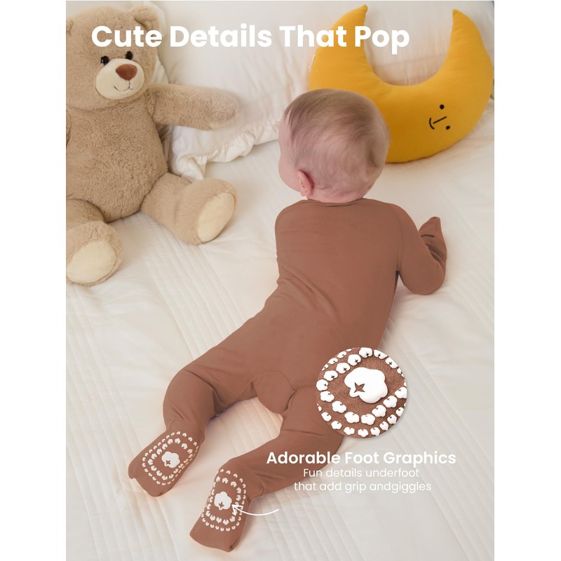 PATPAT Organic Cotton Baby Footie Pajamas with Two-Way Zipper &