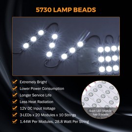 BEAMNOVA White 100Ft Extremely Bright Commercial Storefront Light for Business 200pcs 3-LED Modules 12v Adhesive Waterproof Strip Lights, 40-45lm Per LED, Modules Only, Power Supply NOT Included