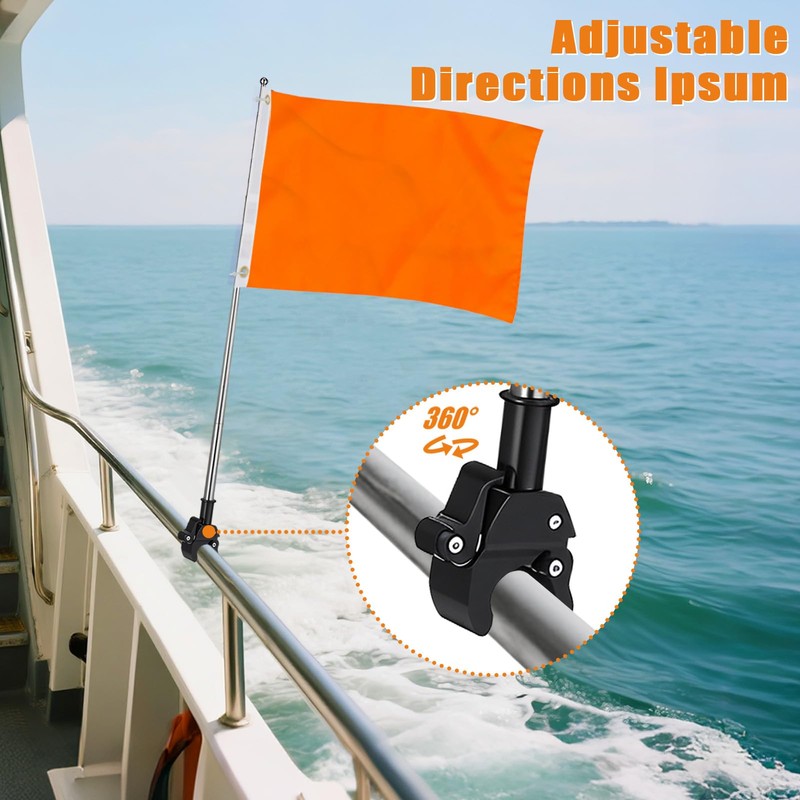 Orange Boat Flag for Safety with 49'' Adjustable Holder Pole