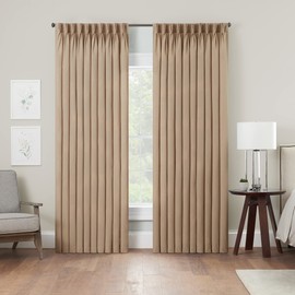 Waverly Serendipity 10 Pinch Pleat Light Filtering Rod Pocket Window Curtain for Living Room (1 Panel), 50 in x 63 in, Linen