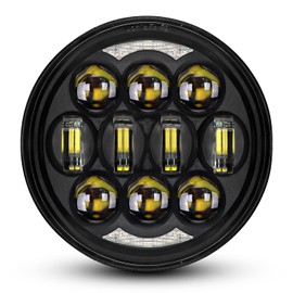 DOT Approved 80W 5-3/4" 5.75" Round LED Projection Headlight Compatible with Dyna Street Bob Super Wide Glide Low Rider Night Rod Train Softail Deuce Custom Sportster Iron 883,Black