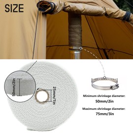 Eagles Fireproof Pipe Wrap, 2inch×32Ft, with 2 Clamps Tent Stove Pipe Wrap Anti Scalding Chimney Ribbon Stove Pipe Insulation Tent Protector Flue Protector Stovepipe Ribbon (White)