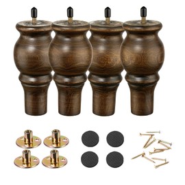 SHANJUE Wood Furniture Legs 6 inch Sofa Legs Set of 4 Round Brown Couch feet Sofa Replacement Parts for Cabinet Dresser Bed Sideboard Coffee Table