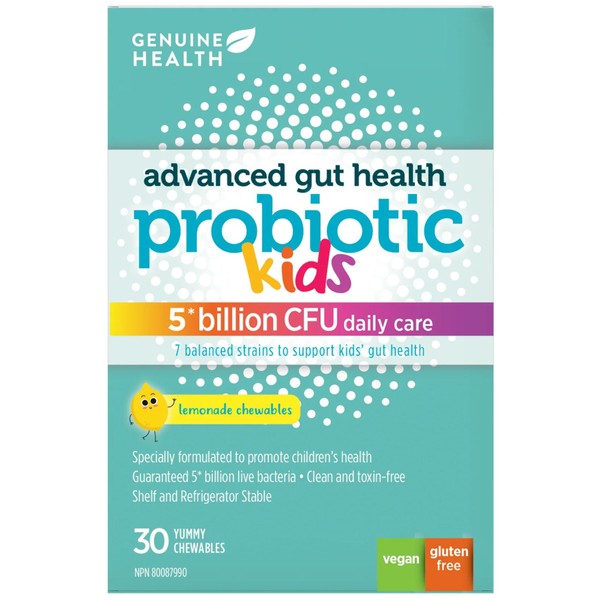 Genuine Health Advanced Gut Health Probiotic For Kids (Shelf Stable), 30 Chewable Tablets, Natural Lemonade Flavour
