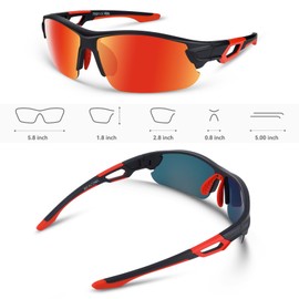 BEACOOL Polarized Sports Sunglasses for Men Women Youth Baseball Fishing Cycling Running Golf Motorcycle Tac Glasses UV400 (MatteBlack Red)