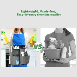LoDrid Cleaning Apron for Housekeeping with 9 Pockets, Professional Cleaning Bag with Adjustable Waist Belt, Cleaning Supplies Apron for Work, Gray