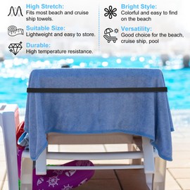 M METERXITY 6-Pack Towel Bands for Beach Chairs, Reusable Beach Towel Clips Elastic Windproof Strap Holder for Cruise Ship/Pool Chairs/Vacation Essentials [Black]