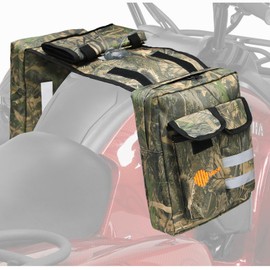 ATV Saddle Bag with Map Pouch & Cooler, Water-Resistant Hunting Tank Pack for All-Terrain Vehicles, Compatible with Most ATVs, Snowmobiles, Motorcycles & Bicycles (Camo Reed)