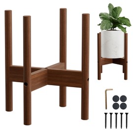 ALIGADO Bamboo Plant Stand Indoor, for Up to 10 Inch Pots, Built to Fit Corners, Sturdy & Stable Design, Walnut Finish