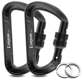 Lorsum Locking Carabiner Clip, 12KN (1227KG) Heavy Duty Caribeana, Excellent for Camping Hiking Outdoor Gym Hammocks Dog Leash & Harness etc, Small carabiner clips with Keying, 2Pack Black…