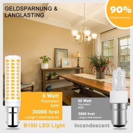 JINLONTA B15D LED Lampen 6W Hohe Helligkeit Ersetzt 60W Halogen Warmweiß 3000K Glühbirnen Nicht Dimmbar Energiesparlampe B15D Leuchtmittel für Heimbeleuchtung, 2er-Pack