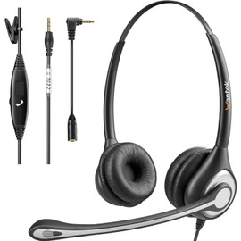 Wantek Wired Headset, Stereo Headphones with Noise-Cancelling Microphone, 3.5 mm Audio Jack, PC/Mac/Laptop/Smartphone/Tablet