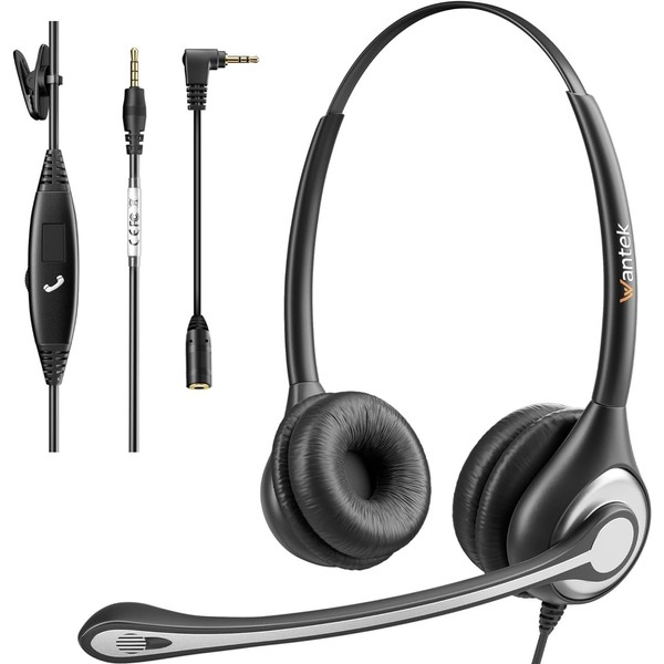 Wantek Wired Headset, Stereo Headphones with Noise-Cancelling Microphone, 3.5 mm