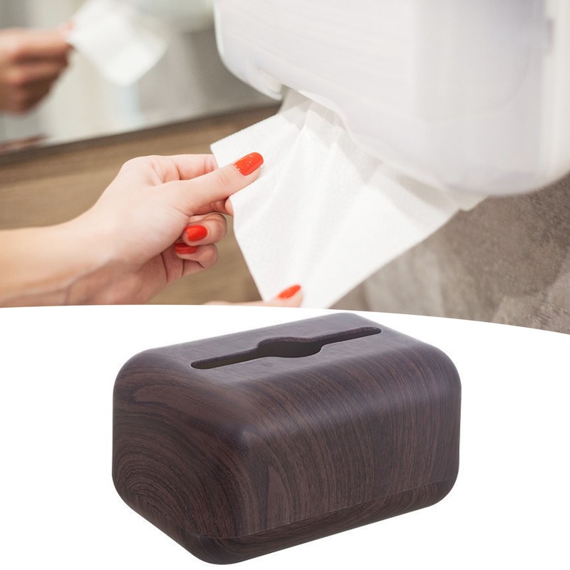 Tissue Box Cover Wood Grain Easy Refill Rectangular Stylish Elegant