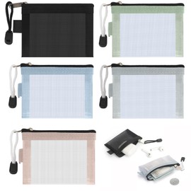 Skycase 5PCS Mini Zipper Mesh Bags, for Lipstick, ID Card, Beauty Accessories - Nylon Makeup Organizer Bag, Travel Pouch, for Home, Office