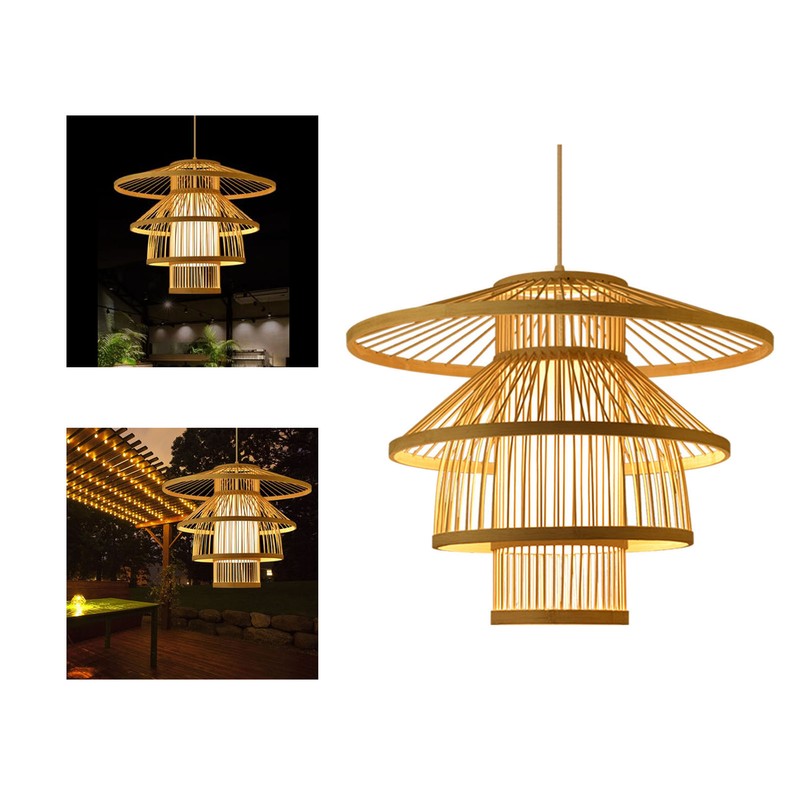 Bamboo Woven Pendant Light Imitation Sheepskin Chandelier Lantern Hanging Lamp