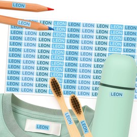 Mini Name Stickers 16 x 6 mm - Name Badges - Pens, Clothes, Small Parts (Pack of 156) - Waterproof & Dishwasher Safe - BPA Free - Sunnywall (Soft Blue)
