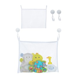 Relaxdays Bath Toy Storage, Set of 2, Bath Net with Suction Cups, H x W: 35 x 45 cm, Bath Bag Children, White, Pack