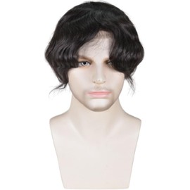 Voloria Men's Hairpiece European Human Hair Toupee 9x7inch Swiss Lace Skin PU Back Hair Replacement Wig 1B Black Color