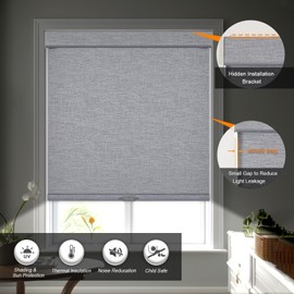Persilux Custom Size Blackout Roller Shades for Indoor Windows with Upgraded Cassette, Cordless Shades Window Blinds Pull Down for Doors, Easy to Install for Office/Living Room/Bedroom, Grey