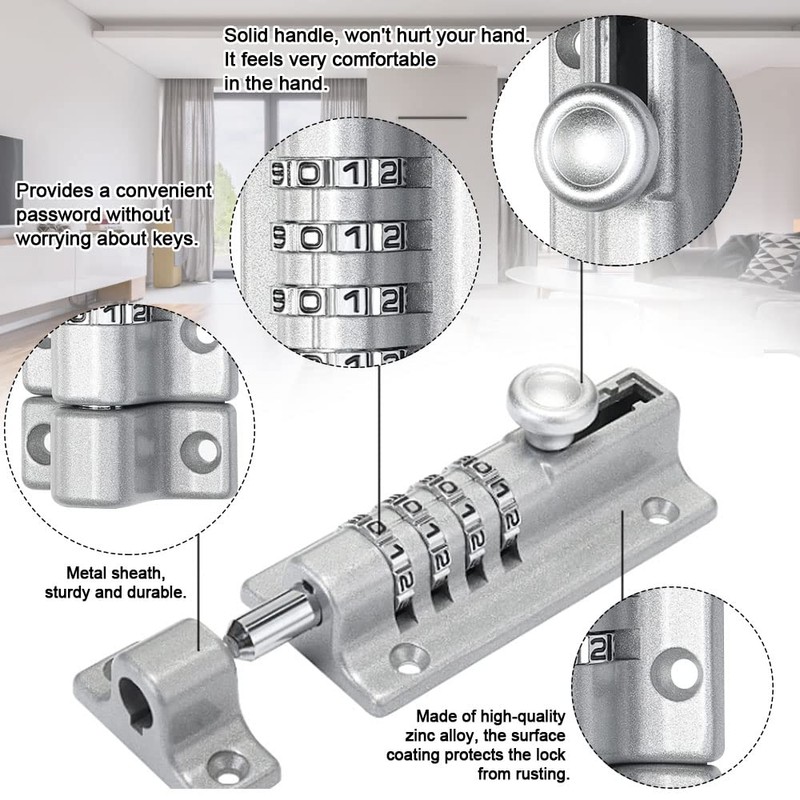 STCRERAG Combination Lock 304 Stainless Steel Sliding Lock Door Bolt