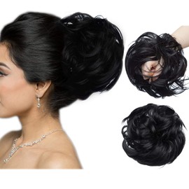 Large Hair Extensions, Hairpiece, Scrunchie, Hair Extensions, Messy Bun Bun Updo Hairstyles, Voluminous with Elastic Band (80 G) Black